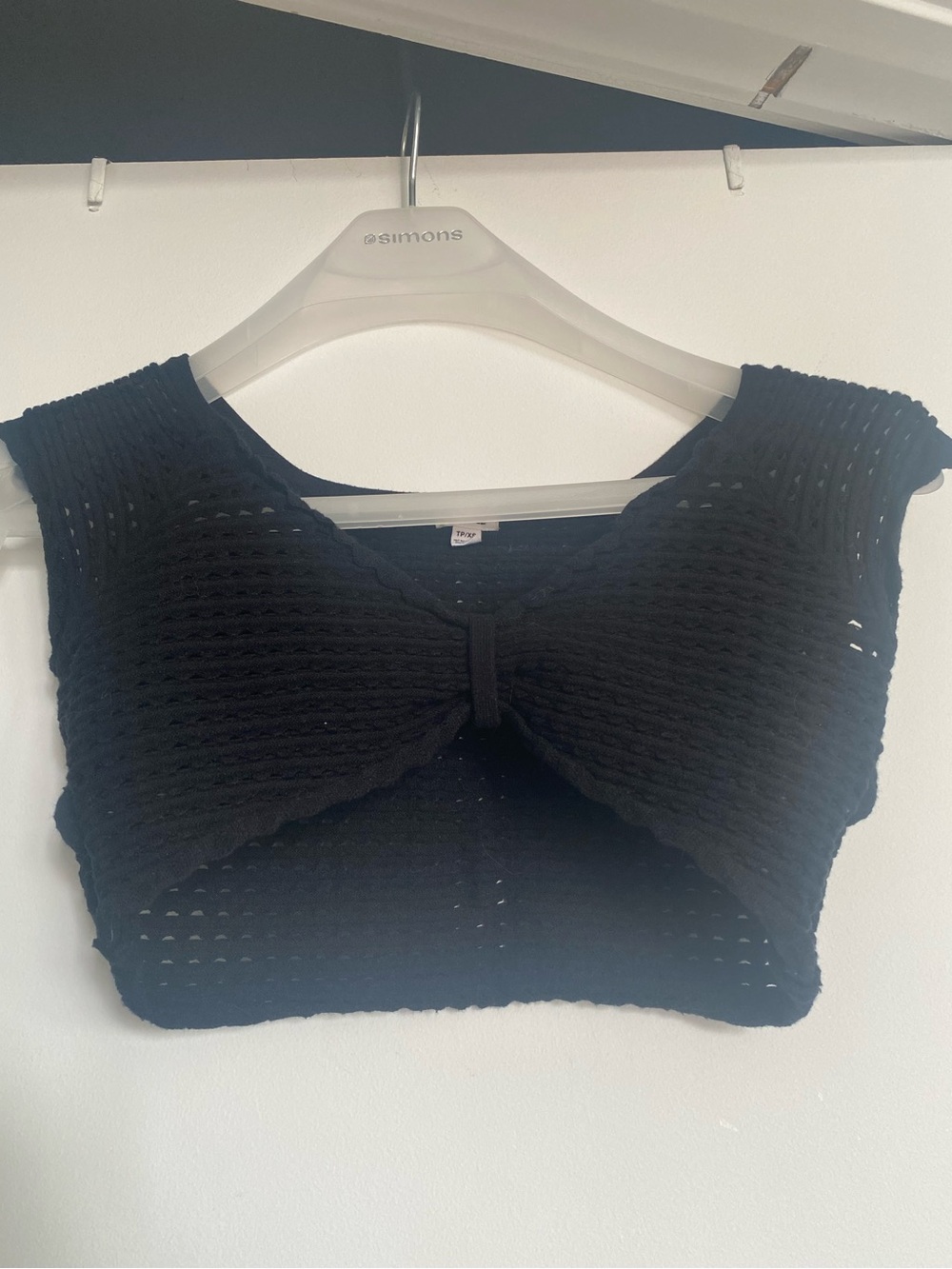Garage Black Knit Cropped Bow-Front Top